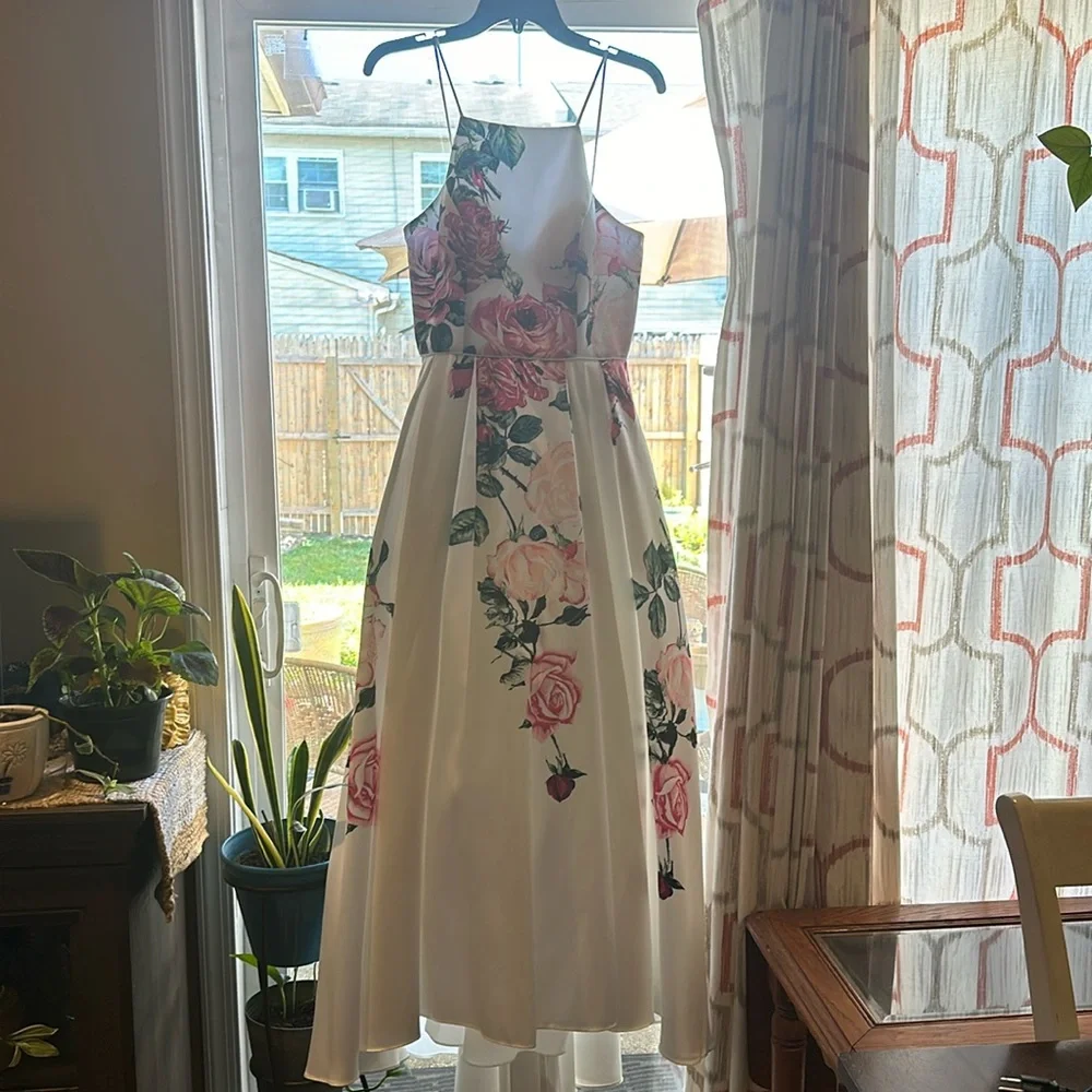Betsy Adam white with pink flowers gown - Picture 1 of 13